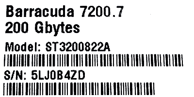 شماره سریال Seagate Barracuda 7200.7 ST3200822A